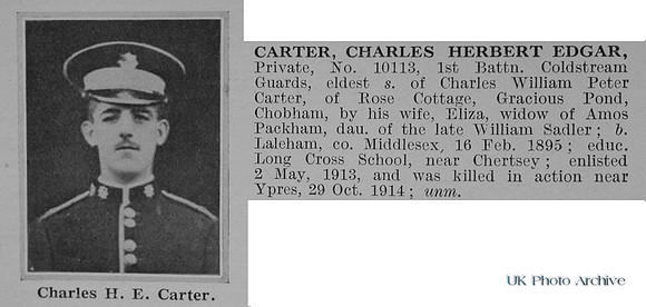 Carter C H E Pte 10113 1st Coldstream Guards Obituary De Ruvignys Roll Of Honour Vol 1