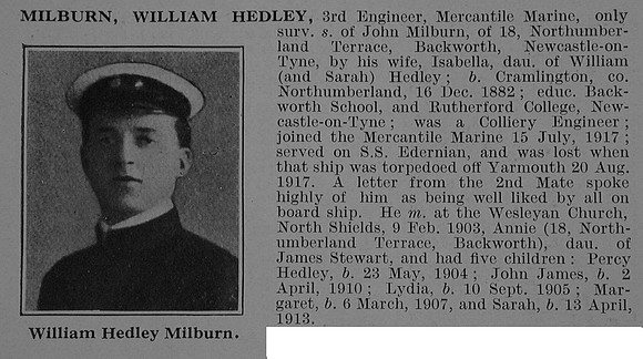 Milburn W H 3rd Eng Mercantile Marine Obit De Ruvignys Roll Of Honour Vol 3