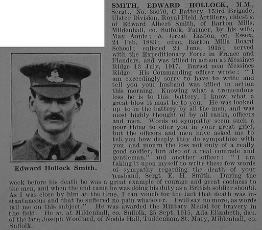 Smith E H Sergt MM Royal Field Artillery Obit De Ruvignys Roll Of Honour Vol 3