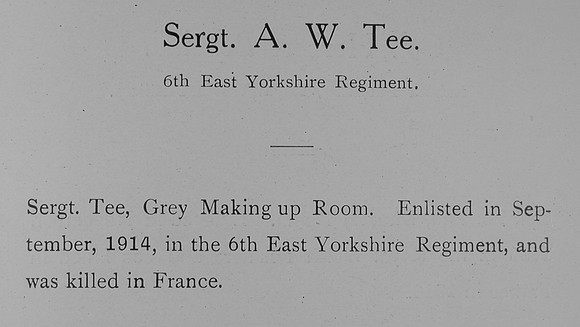 Tee A W Sergt 6th East Yorkshire Regiment Obit William Graham Co oll Of Honour