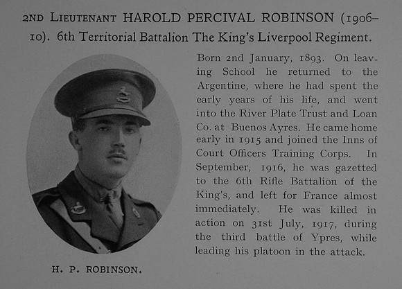Robinson H P 2nd Lt 6th Kings Liverpool Regiment Obit Dulwich College Roll Of Honour