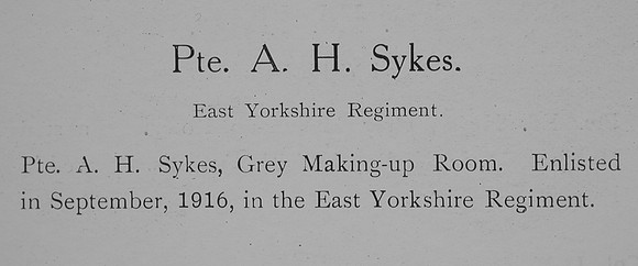 Sykes A H Pte East Yorkshire Regiment Record William Graham Company