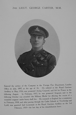Carter G 2nd Lt MM Royal Garrison Artillery Northern Assurance Co War Record