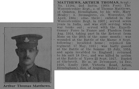Matthews A T Sergt 2nd Worcestershire Regiment Obit De Ruvignys Roll Of Honour Vol 3