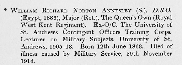 Annesley W R N Major DSO Royal West Kent Regiment Obit St Andrews University Roll Of Honour