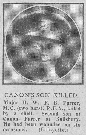 Farrer H W F B Major MC+2Bars Royal Field Artillery The Graphic 6th Nov 1918