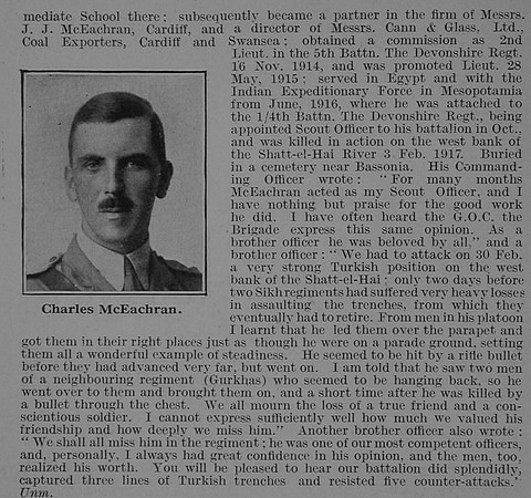 McEachran C Lt 5th Devonshire Regiment Obit Part 2 De Ruvignys Roll Of Honour Vol 3