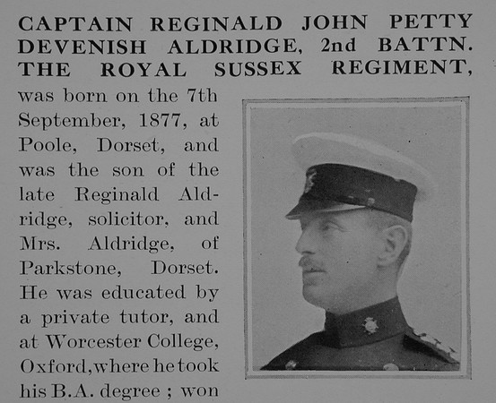Aldridge R J P D Captain 2nd Royal Sussex Regiment Obit Part 1 Bond Of Sacrifice Vol 1