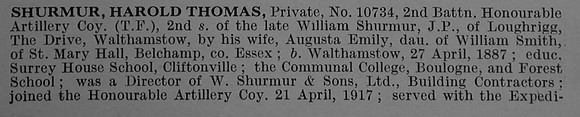 Shurmur H T Pte 10734 2nd Honourable Artillery Company Obit Part 1 De Ruvignys Roll Of Honour Vol 4
