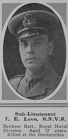 Love T E Sub Lt Benbow Btn RN Div RNVR The Sphere 14th Aug 1915