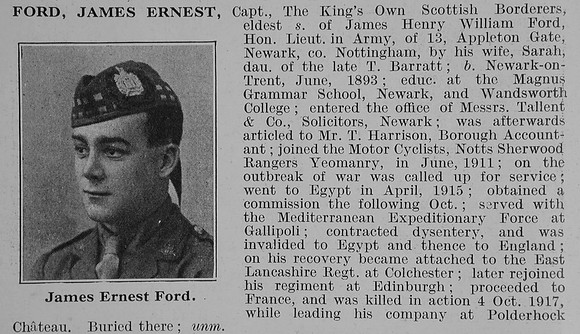 Ford J E Captain King's Own Scottish Borderers Obit De Ruvignys Roll Of Honour Vol 3