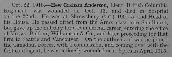 Anderson H G Lt 7th Canadian Infantry Obit Shrewsbury School Roll Of Service