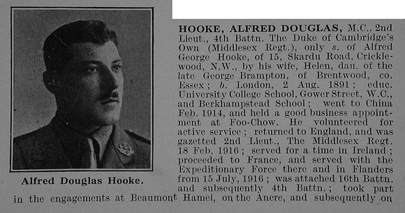 Hooke A D 2nd Lt MC 4th Middlesex Regiment Obit Part 1 De Ruvignys Roll Of Honour Vol 5