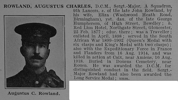 Rowland A C Sergt Major DCM 9th Lancers Obit De Ruvignys Roll Of Honour Vol 4
