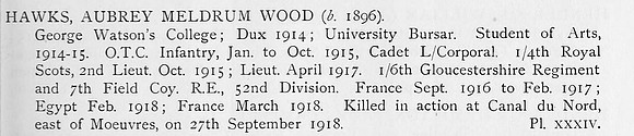 Hawks A M W Lt 4th Royal Scots Obit