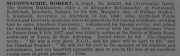 McConnachie R L/Cpl 202023 4th Gordon Highlanders Obit De Ruvignys Roll Of Honour Vol 4