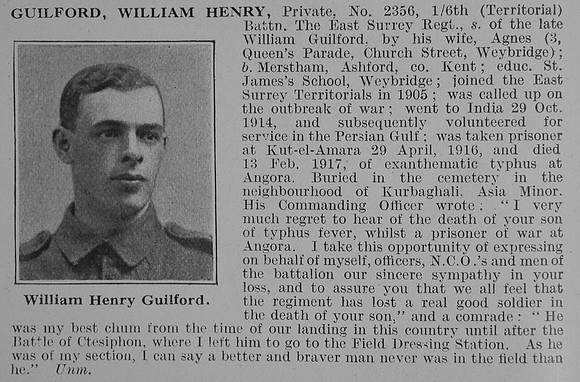 Guilford W H Pte 6th East Surrey Regiment Obit De Ruvignys Roll Of Honour Vol 3