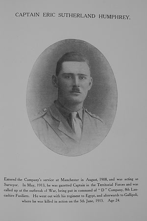 Humphrey E S Captain 8th Lancashire Fusiliers Northern Assurance Co War Record