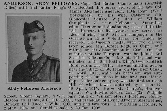 Anderson A F Captain 3rd Cameronians Attd 2nd Kings Own Scottish Borderers Obit