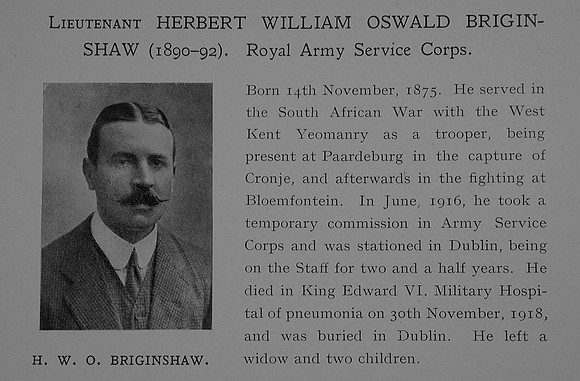 Briginshaw H W O Lt ASC Obit Dulwich College Roll Of Honour