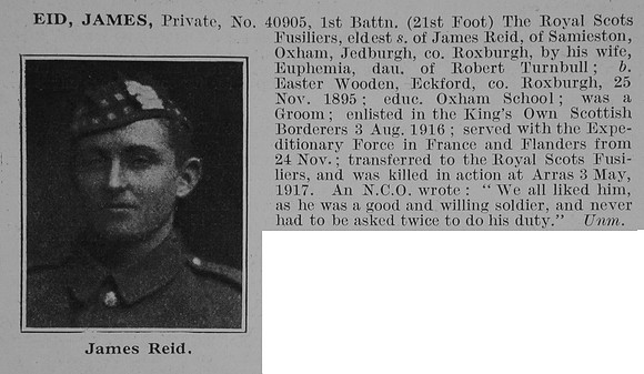 Reid J Pte 1st Royal Scots Fusiliers Obit De Ruvignys Roll Of Honour Vol 3