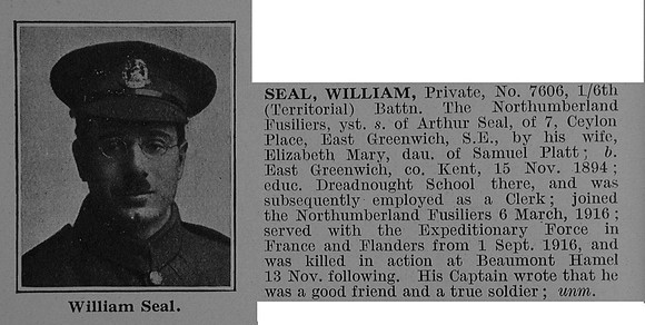 Seal W Pte 6th Northumberland Fusiliers Obit De Ruvignys Roll Of Honour Vol 3