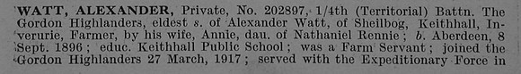 Watt A Pte 202897 4th Gordon Highlanders Obit Part 1 De Ruvignys Roll Of Honour Vol 4