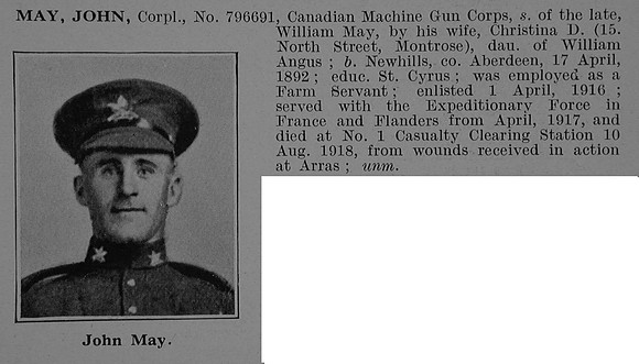 May J Cpl 796691 Canadian Machine Gun Corps Obit De Ruvignys Roll Of Honour Vol 5