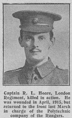 Hoare R L Captain 12th London Regiment The Graphic 27th July 1916