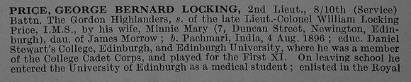 Price G B L 2nd Lt 10th Gordon Highlanders Obit Part 1 De Ruvignys Roll Of Honour Vol 4
