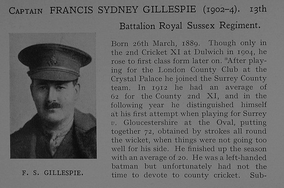 Gillespie F S Captain 13th Royal Sussex Regiment Obit Part 1 Dulwich College Roll Of Honour