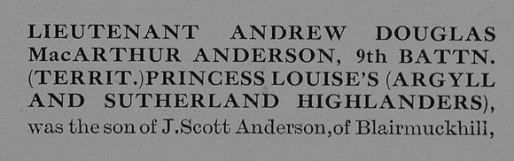 Anderson A D M Lt 9thArgyll Sutherland Highlanders Obit Part 1 The Bond Of Sacrifice Vol 2