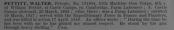 Pettit W Pte 131984 Machine Gun Corps Obit De Ruvignys Roll Of Honour Vol 4