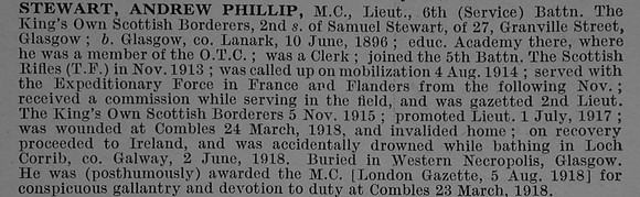 Stewart A P Lt MC 6th Kings Own Scottish Borderers Obit De Ruvignys Roll Of Honour Vol 4
