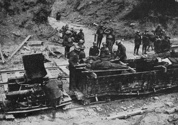A Light Railway On The British Western Front Loadng Up A Train With Wounded