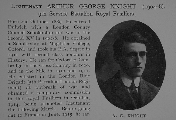 Knight A G Lt 9th Royal Fusiliers Obit Part 1 Dulwich College Roll Of Honour