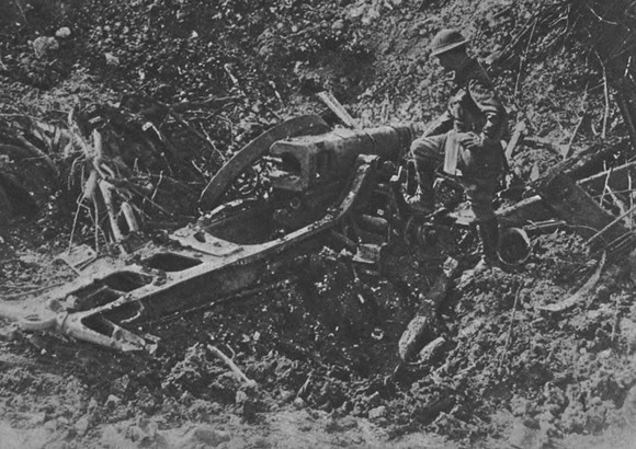 A Canadian Officer Inspecting A German Field Gun On Taking Courcelette