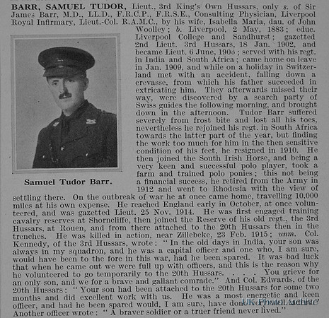 Barr S T Lt Obit 3rd Hussars DR1