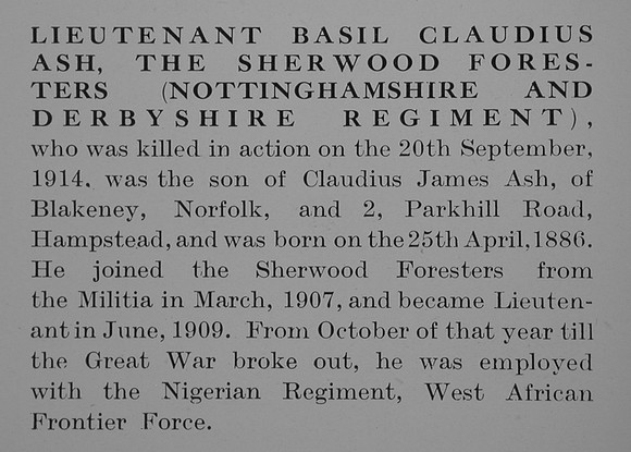 Ash B C Lt Notts And  Derby Regiment Obit The Bond Of Sacrifice Vol 1