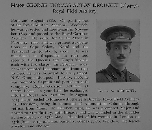 Drought G T A Major Royal Field Artillery Obit Dulwich College Roll Of Honour