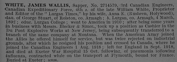 White J W Sapper 2714579 3rd Canadian Engineers Obit De Ruvignys Roll Of Honour Vol 4