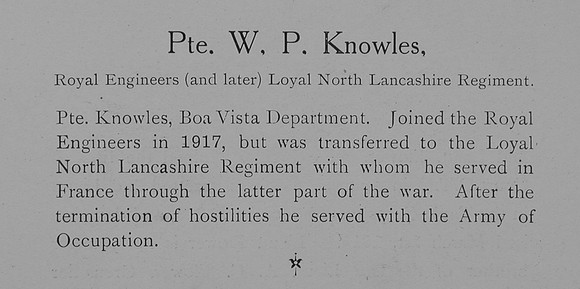 Knowles W P Pte Loyal North Lancs Regiment Short Record Of Service William Graham & Company Record Of The Great War