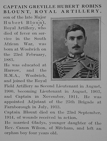 Blount G H R Captain Royal Field Artillery Obit The Bond Of Sacrifice Vol 1