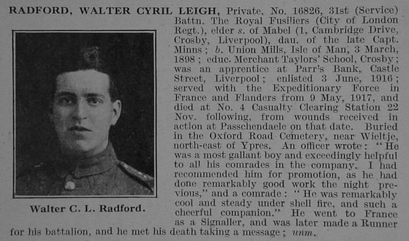 Radford W C L Pte 16826 31st Royal Fusiliers Obit De Ruvignys Roll Of Honour Vol 3