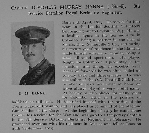 Hanna D M Captain 8th Royal Berkshire Regiment Obit Dulwich College Roll Of Honour