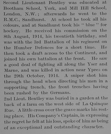 Bentley C L 2nd Lt 2nd Manchester Regiment Obit Part 2 The Bond Of Sacrifice Vol 1