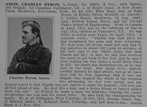 Amos C B LCpl 28951 16th Canadian Infantry Obit