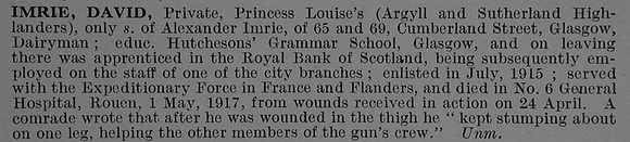 Imrie D Pte S/12593 14th Argyll and Sutherland Highlanders Obit De Ruvignys Roll Of Honour Vol 4