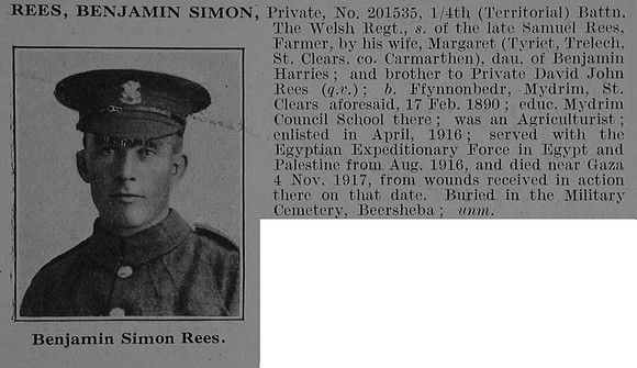 Rees B S Pte 201535 4th Welsh Regiment Obit De Ruvignys Roll Of Honour Vol 3