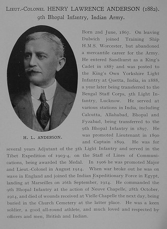 Anderson H L Lt Col Indian Army Obit Dulwich College Roll Of Honour
